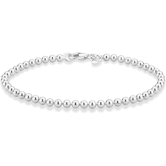 925 Sterling Silver Italian Handmade 3mm Bead Ball Strand Chain Bracelet for Wom - Picture 1 of 6
